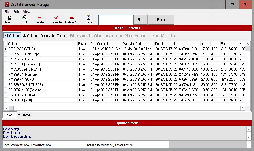 orbital elements manager